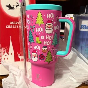 Pink & Teal Holiday Insulated Travel Mug